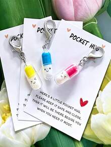 20pcs/Set "Pocket Hug" Pill-Shaped Keychain And Thank You Card, Perfect "Thank You" Gift For Best Friends, Cute Accessory For Wallet, Backpack Or Car, Ideal For Thanksgiving | Unique Decoration And Sweet Expression Of Gratitude For Friends - A - View 5