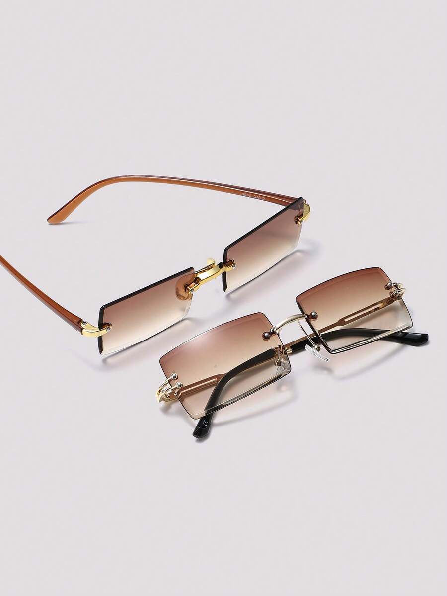 Visivana 2 piezas Gafas de sol rectangulares retro sin marco de metal para mujer, gafas de sol clásicas de moda para exteriores, viajes, playa, vacaciones, uso diario casual, con protección UV, ideales para conducir, salir, actividades al aire libre, playa, vacaciones en la y como regalo para familiares y amigos - Paquete combinado de 2 piezas B - Ver 1
