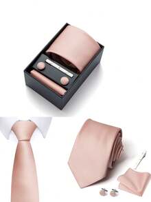 AlanKing Bộ 4 món màu xanh da trời nhạt dành cho nam giới gồm cà vạt, khăn cài túi áo, khuy măng sét và kẹp cà vạt, hộp quà sang trọng, phù hợp cho công sở, đám cưới, các dịp lễ hội. - Màu sắc hỗn hợp - Xem 7