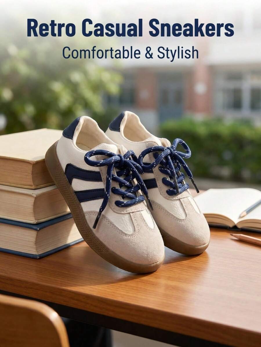 1 Par Novo Retrô Bicolor Sapatos de Estudante Feminino 2026, Sola de Borracha, Cabedal em Couro PU, Design de Bico Redondo e Salto Baixo. Estilo Clássico Escolar. Sapatos Casuais Versáteis para Crianças, Adequados para Uniforme Escolar/Passeios Elegantes. - Azul - Visão 1