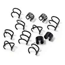 Set Of 12 Women's Earrings, Ear Piercings, Surgical Steel, Gold, Silver, Black - 黑色 - 查看 2