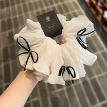 1个几何图案休闲涤纶发圈，大蝴蝶结设计，四季皆宜，韩式柔软风格，旅行，生日礼物 - 彩色 - 查看 3