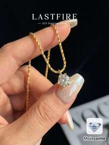 1 chiếc dây chuyền bạc 925 đính đá Moissanite 1.0 carat, 6 chấu, sang trọng, phù hợp làm quà tặng đính hôn, cưới, quà tặng bạn thân, sinh nhật, kỷ niệm và trang sức cô dâu. - Vàng - Xem 1