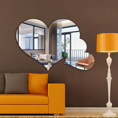 OUTANA 1 miếng dán tường trang trí thẩm mỹ, hình trái tim đôi bằng gương acrylic, decal dán tường tự dính có thể tháo rời, thích hợp cho phòng ngủ, phòng khách, phòng tắm, phòng ăn, tiền sảnh, hành lang. Cũng thích hợp cho việc trang trí lại tường căn hộ cho thuê, trang trí tường studio/quán cà phê, trang trí phòng thử đồ trong cửa hàng quần áo. Có thể dùng làm phông nền chụp ảnh để tạo khung cảnh nữ tính.
