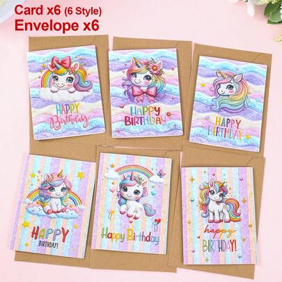 Bộ 6 thiệp sinh nhật kỳ lân cầu vồng màu pastel kèm phong bì, phong bì giấy kraft, thiết kế kỳ lân hoạt hình và cầu vồng pastel, hiệu ứng màu nước, trang trí tiệc mừng em bé, tiệc sinh nhật bé gái, tiệc chủ đề kỳ lân, đám cưới, tiệc cô dâu, trang trí tiệc tiết lộ giới tính, quà tặng trẻ em, thiệp chúc mừng, thiệp cảm ơn, thiệp mời dự tiệc, quà tặng lớp học.
