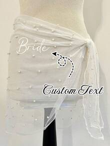 Customized Bridal Pearl Beaded Mesh Bodycon Dress White Mesh Cover-Up Suitable For Bachelorette Party, Beach Wedding, Bridesmaid Party Accessories|Bachelorette Party Gift|Pearl Bachelorette Party|Pearl Bridal Gift - Multicolor - View 3
