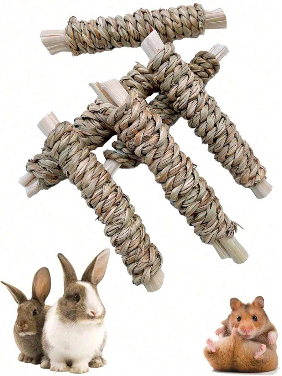 兔子玩具，2/4件套仓鼠磨牙咀嚼玩具，西洋菜甜竹材质，改善牙齿健康，增进宠物食欲。最适合兔子、豚鼠和仓鼠的玩具。 - 查看 1