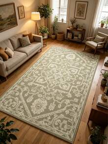 1pc French Vintage Pattern Rectangular Velvet Rug, Fresh Ocean/Cream Style, Velvet Material. Bathroom Mat, Bathroom Rug, Doormat, Small Rug, Carpet, Mat, Home Decor, Area Rug, Outdoor Mat, Bedroom Rug, Washable Rug - Multicolor - View 4