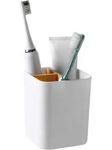 3-Slot/5-Slot Bathroom Storage Box, Suitable For Toothbrush, Toothpaste Storage, Compatible With Electric Toothbrush, Children's Toothbrush, Floss And Razor, Countertop Placement, Modern Minimalist Bathroom Accessory. 1pc Bamboo Wood Toothbrush Holder With 5-Slot Removable Divider - Multicolor - View 5