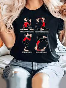 GiftGiftOlive Oyl, POSE, Yoga, Ropa de Verano para Mujer, Conjuntos Bonitos, Regalos para Fiestas, Económicos y Adorables, Nuevas Camisetas Casuales para Mujer 100% algodón Suave - Negro - Ver 4