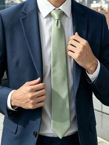 1pc Men's Fashionable Solid Mint Green Suit Fabric Versatile Tie - Mint Green - View 4
