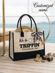 Túi tote vải canvas du lịch nữ "We Are Traveling", túi xách đi biển hài hước, quà tặng phù dâu, bộ đồ đôi chị em - Nhiều màu - Xem 1