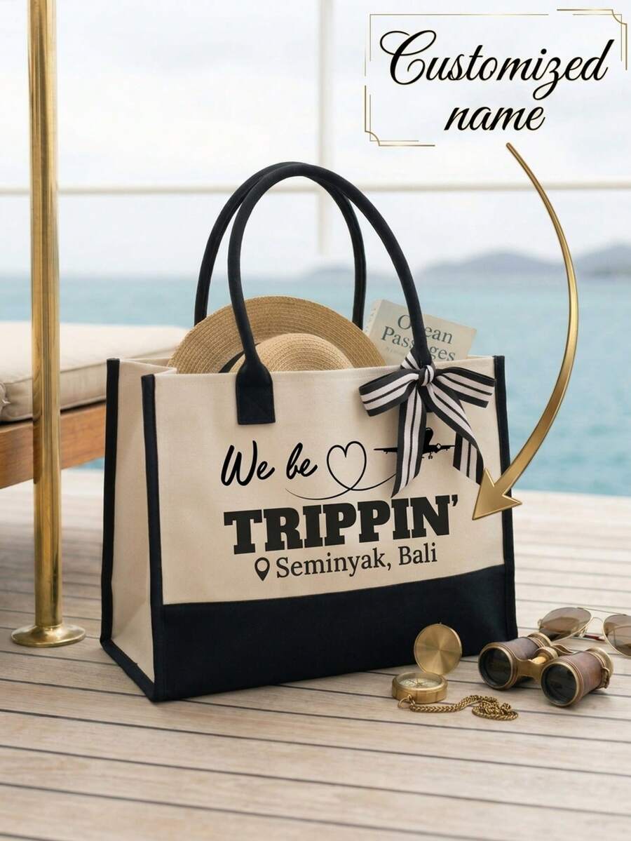 Túi tote vải canvas du lịch nữ "We Are Traveling", túi xách đi biển hài hước, quà tặng phù dâu, bộ đồ đôi chị em - Nhiều màu - Xem 1