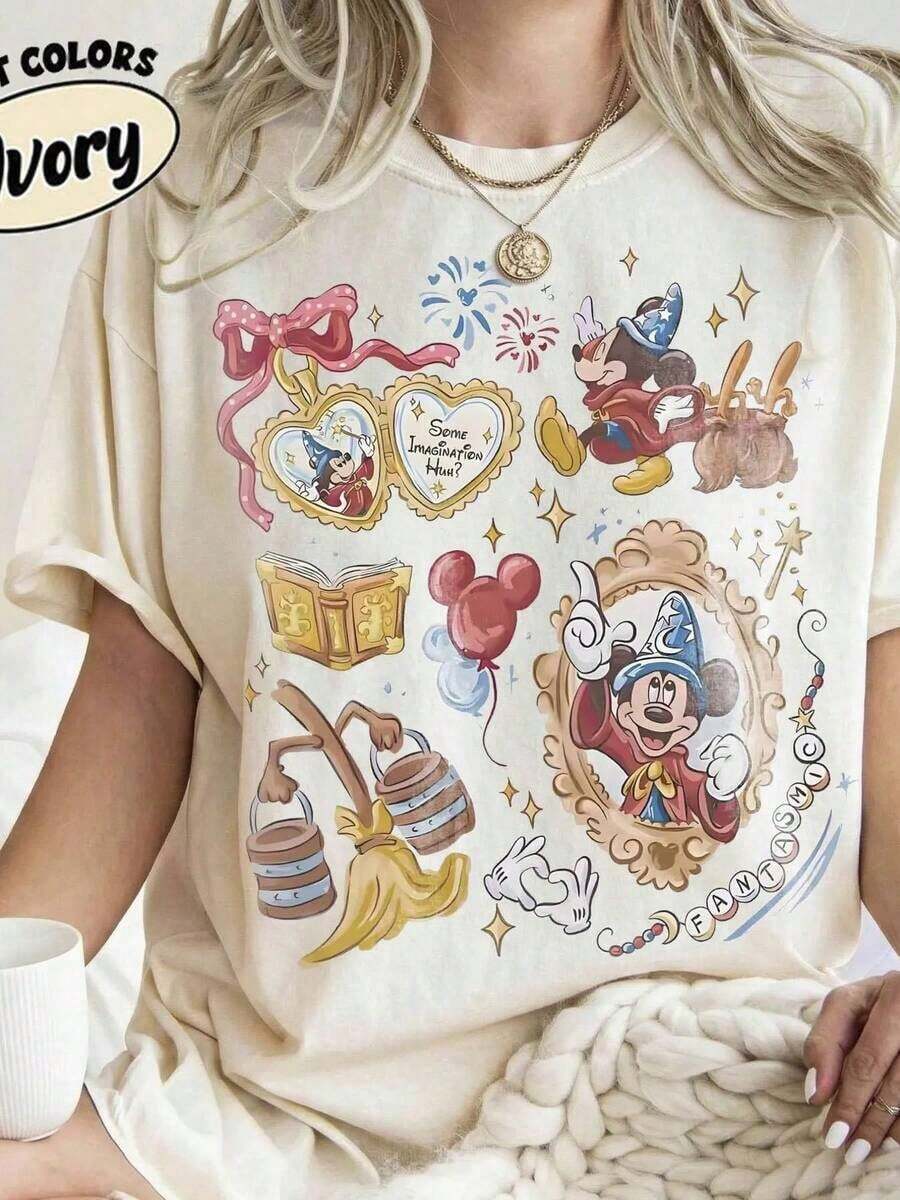 Disney Cartoon Pink Printed T-Shirts For Love Partners, Suitable For Daily Wear, Easy To Wear In Summer, Micro-Elastic, Soft T-Shirt For Casual Everyday Use, T-Shirt For Summer, Both For Men And Women, Loose Version, Holiday Gift.--Disneys Disneyland Paris The Magic Kingdom Disneyesque The House Of Mouse Mickey Mouse Empire Modest Summer Outfits Take That T Shirt Summer Coord Tops For Women Summer Summer Clothes Women Summer Clothes Summer Tops Summer Tops Women Summer Co Ord Summer Top Summer Outfits White Top Black Top Holiday Outfits For Women  Tops For Women Summer Holiday Gifts Valentine's Day Gifts Earth Day Gifts Oktoberfest Gifts Summer Bank Holiday Gifts - White - View 1