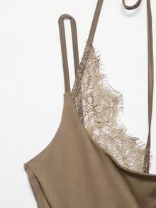 Nuevo body de verano para mujer DEEKA con contraste de encaje sexy y elegante - marrón - Ver 3