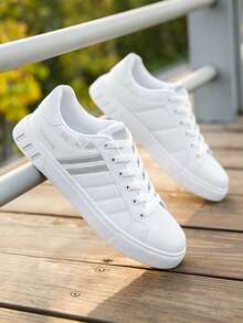 Giày thể thao nam thường ngày, giày sneaker thời trang mũi tròn dành cho thanh thiếu niên, màu trắng - H07 Bạc - Xem 6