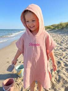 Poncho Berkerudung & Handuk Pantai Anak-Anak (2-4 Tahun) dengan Nama, Kain Lembut, Bernapas, dan Cepat Kering, Ringan untuk Berenang & Bepergian, Hadiah Ulang Tahun - MultiWarna - View 3