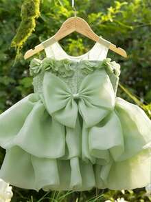 Baby Girl 3D Flower Bow Tulle Princess Party Dress, Suitable For 1st Birthday, Party, Wedding, Formal Occasions - Mint Green - View 6