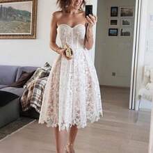 Women's Vintage White Lace Midi Cami Dress With Sweetheart Neckline, Elegant Formal Evening Dress - 白色 - 查看 1