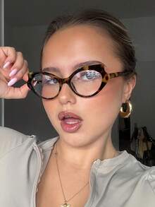 1副女士猫眼框无度数眼镜，几何小众复古独特优雅，适合日常通勤、阅读、办公佩戴，附眼镜盒 - 彩色 - 查看 13