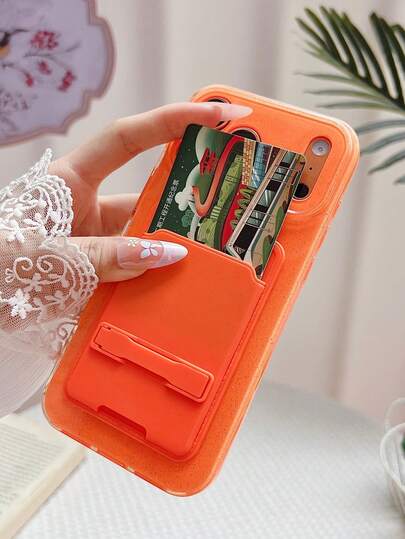 Ốp lưng điện thoại Icy Glitter + Giá đỡ thẻ cho iPhone 16 Pro Max/15 Pro Max/14 Pro Max, Chống trầy xước, Chống bám vân tay, Bảo vệ bền bỉ cho iPhone 17/17 Pro Max