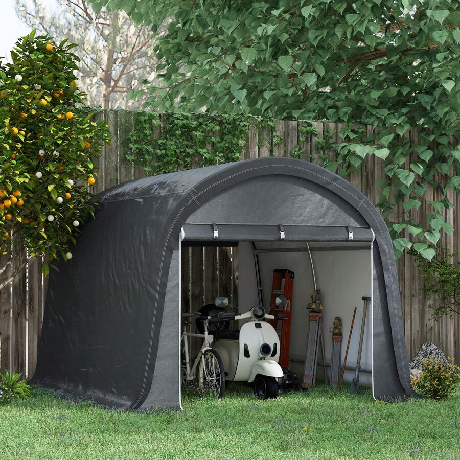 3x3m Garden Shed, Coated With An Aluminium Membrane With UV Protection, Water-Repellent, Made Of Steel And Grey Polyethylene, With Two Sectional Doors. - A - View 1