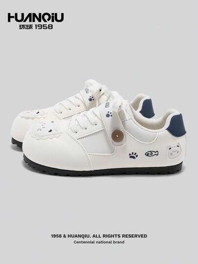 Women's Casual Sports Shoes, Cute Cat Embroidery, Vulcanized Shoes, White Sneakers