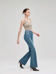 Plus Size Women's High Waist Bootcut Jeans Stretch Slim Fit Flared Denim Pants Casual Autumn - Green Blue - View 7