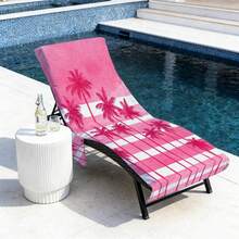 1pc Pink Palm Tree Print Ultra-Soft Fiber Beach Chair Cover, With Pocket, Lightweight & Breathable, Ideal For Travel & Beach Vacation, Pool Essential | Summer Style | Portable Beach Set, Beach Towel - E - View 8