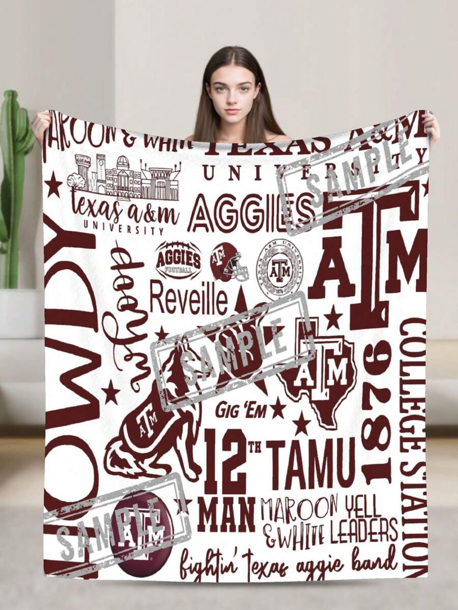 Texas A&M Merch Aggies Throw Blanket Warm Blankets Breathable Air Conditioner Blanket For Car Classic Outdoor Blankets For Picnic For All Season - màu đen - Xem 1