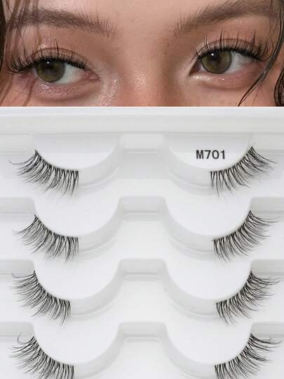 7 Pairs 3/4 Short False Eyelashes, Natural Appearance Transparent Stem, Delicate Cat Eye Design, Reusable For Daily Wear