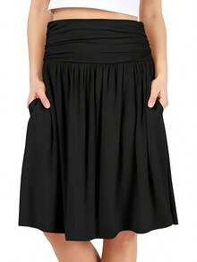 Falda entallada plisada informal y versátil para mujer, estilo europeo y americano, nueva colección verano 2025 - Negro - Ver 4