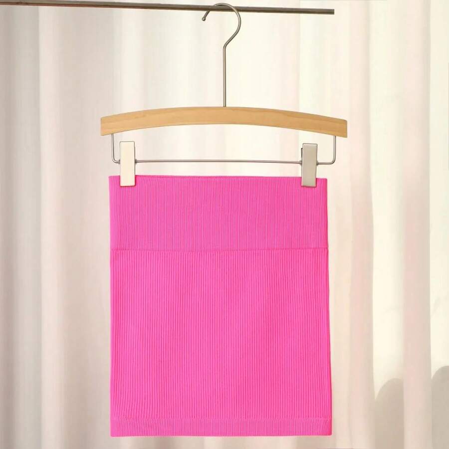 Falda corta coreana versátil, Color sólido, fina, elástica, de cintura alta, Vintage, Sexy, ajustada, combina con todo, minifalda informal nueva - Rojo Rosa - Ver 1