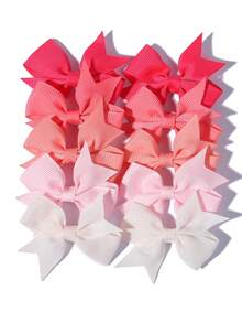 10pcs Ribbed Bowknot Edge Hair Clips, Versatile Daily Accessories - Watermelon Pink - View 8