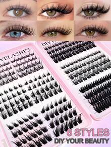 280pcs C-Curl Cat Eye Effect Lash Clusters, 6 Mixed Styles, 10-16mm Length, Thick Curled Natural Lash Extension Set, DIY Personal False Eyelashes - C - View 3
