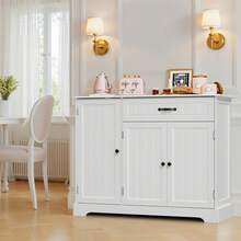 Asofer Kitchen Cabinet With Drawer And Shelves, Multi-Purpose Cabinet With Ample Storage Space, Vintage Look For Kitchen, Living Room, 84.5 Cm High - White - View 2