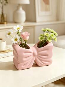 1pc Cute Bowknot Vase, Fashionable Dual-Opening Design, Suitable For Living Room Bedroom Desktop Decoration, Perfect For Mother's Day Valentine's Day Gift - 1PC - View 4