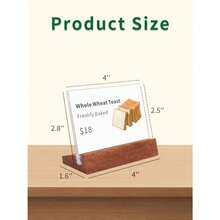 Paquete de 6 soportes horizontales de acrílico con base de madera de 3.94 x 2.76 pulgadas, soporte transparente para etiquetas de mesa para tiendas minoristas, hoteles, restaurantes, etc - transparente - Ver 3
