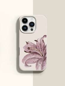 1pc Minimalist Purple Lily Flower Pattern Phone Case, Liquid Silicone Large Hole Shockproof Compatible With Samsung S25, 17/17pro - Multicolor - View 3