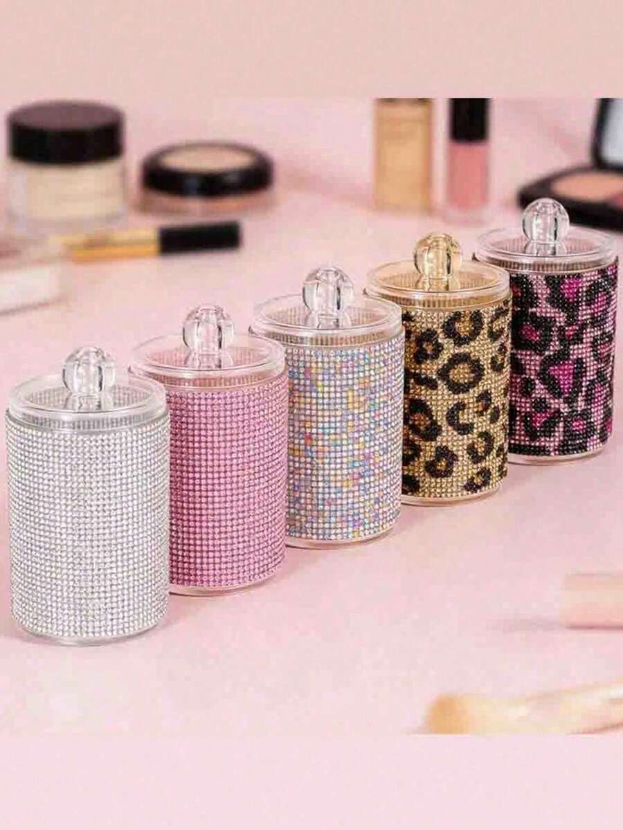 Boîte à bijoux en diamant étincelant, boîte de rangement cosmétique, boîte de rangement divers, boîte de rangement pour petits articles étincelants, porte-cure-dents, porte-coton-tige, bâtonnets de nettoyage, décoration de chambre, compact exquis, décoration de bureau, cadeau pour la fête des mères, cadeau pour la Saint-Valentin, petit cadeau entre sœurs - Multicolore - Voir 1