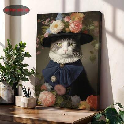 2D Flat, 1pc Victorian Cat Lady Art Print - Vintage Renaissance Feline Portrait With Tabby Cat In 19th-Century Attire, Pink Roses & Green Foliage - Framed Wrapped Canvas Wall Decor For Living Room, Bedroom, Bathroom - Elegant Female Feline, 2D Flat, Posters For Bedroom, Artwork, Paintings, Vintage Wall Art, Pictures For Bedroom, Living Room Pictures For Wall, Wall Photo Collage, Textured Wall Art, Vintage Prints, Beautiful Artwork, Photography Wall Art