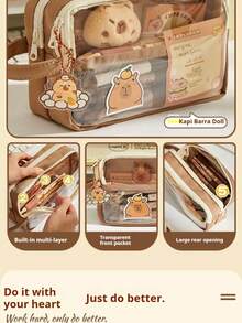 Bộ 7 hộp bút hình chuột lang nước/hải ly dễ thương có khóa - Túi vải bố Kawaii tinh tế - Hộp đựng văn phòng phẩm trong suốt có nhiều ngăn - Bao gồm ghim cài, đồ trang trí và sổ tay. - Hộp đựng bút chì Kapibala cầm tay - Xem 11