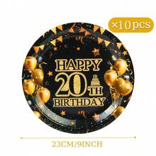 7/9 英寸生日快乐系列印花一次性纸盘，适用于生日庆祝、派对装饰、一次性派对用品、生日派对、礼物派对、庆祝活动等场合。 - 20歲生日快樂 - 查看 6