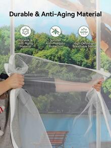 DIY Zipper Window Screen Kit, Nano PP Mesh, Self-Adhesive No-Drill Installation, Breathable Anti-Mosquito Fly Screen With Easy-Access Zipper, Removable & Reusable, Black/White - White Zipper Screen - View 5