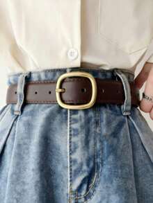 1 chiếc thắt lưng trang trí bằng da PU tối giản dành cho nữ, phù hợp với quần jeans. - Cà phê - Xem 12