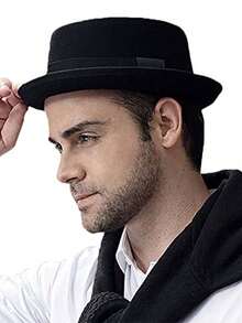 Black Soft Felt Wide Brim Hat, Men's Gentleman Satin Band Felt Hat, Panama Hat, Gentleman Style - Black - View 9
