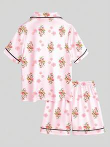 Set Piyama 2 Potong untuk Anak Perempuan Remaja (Kemeja Lengan Pendek dan Celana Pendek Motif Bunga) - MultiWarna - View 8