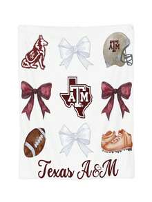 Texas A&M Merch Aggies Throw Blanket Warm Blankets Breathable Air Conditioner Blanket For Car Classic Outdoor Blankets For Picnic For All Season - 黑色 - 查看 2