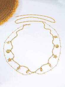 1pc Metallic Gold Starfish Pendant Necklace, Suitable For Women's Daily And Vacation Outfits - Yellow Gold - View 5
