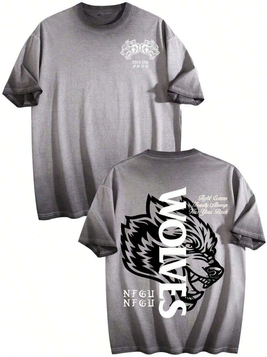 1230g Vintage Washed Round Neck Short Sleeved Shirt, Tiger Double-Sided Print, Running-Shirt, Street Short Sleeved Shirt, Vintage Gym Sportswear, Men' - 樣式 12 - 查看 1